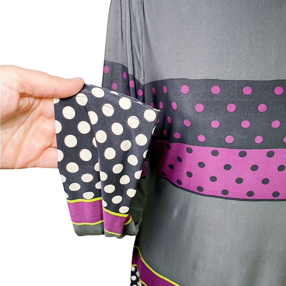 Nine West Gray, Purple, & Green Polka Dot & Striped Long Sleeve Shift Dress - Picture 5 of 13